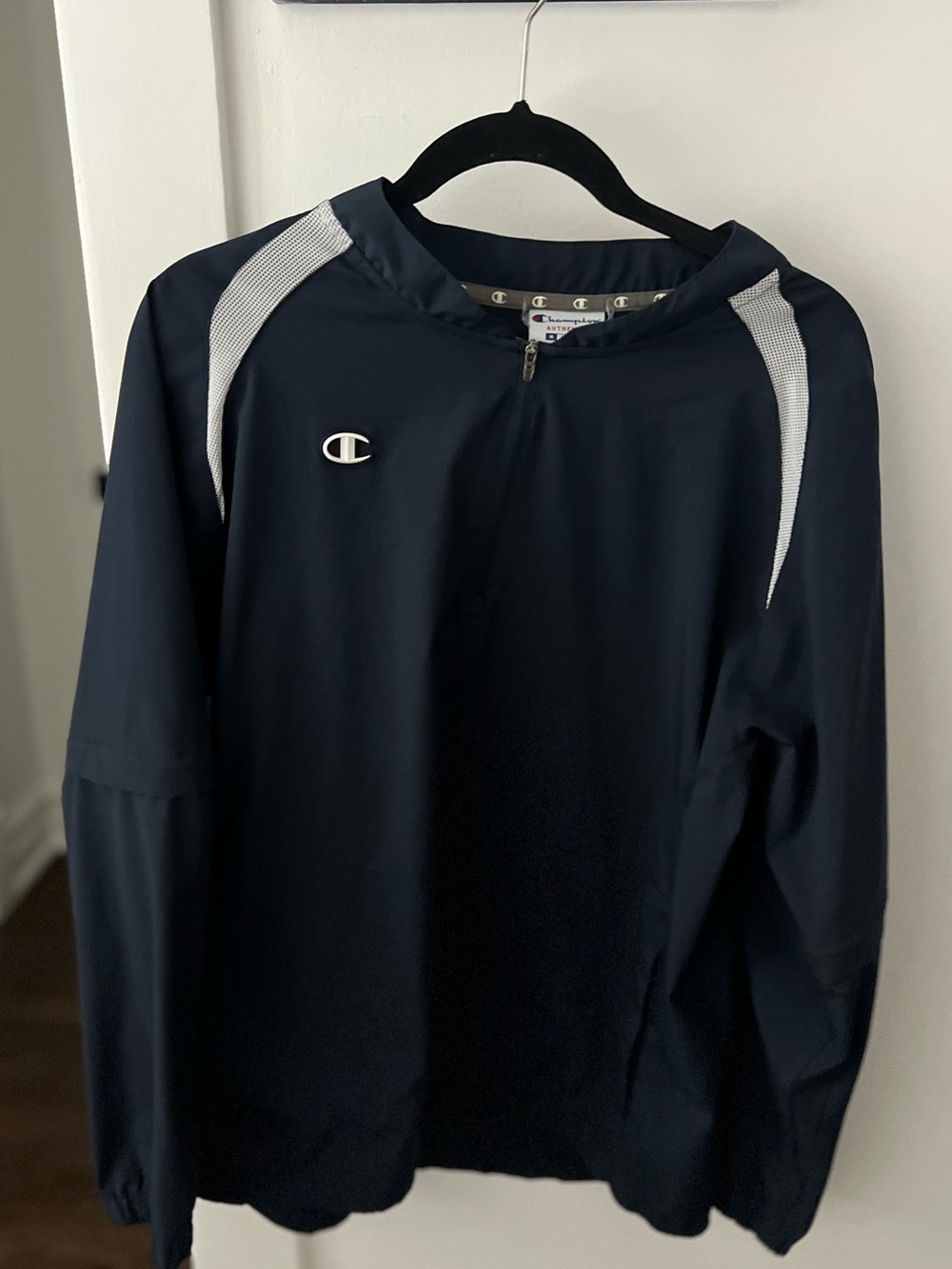 Champion Navy Pullover Jacket with White Shoulder Accents
